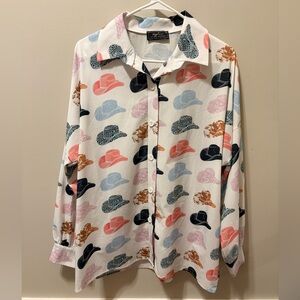 Women's Blouse with cowboy Hat Print- size small but oversized fit